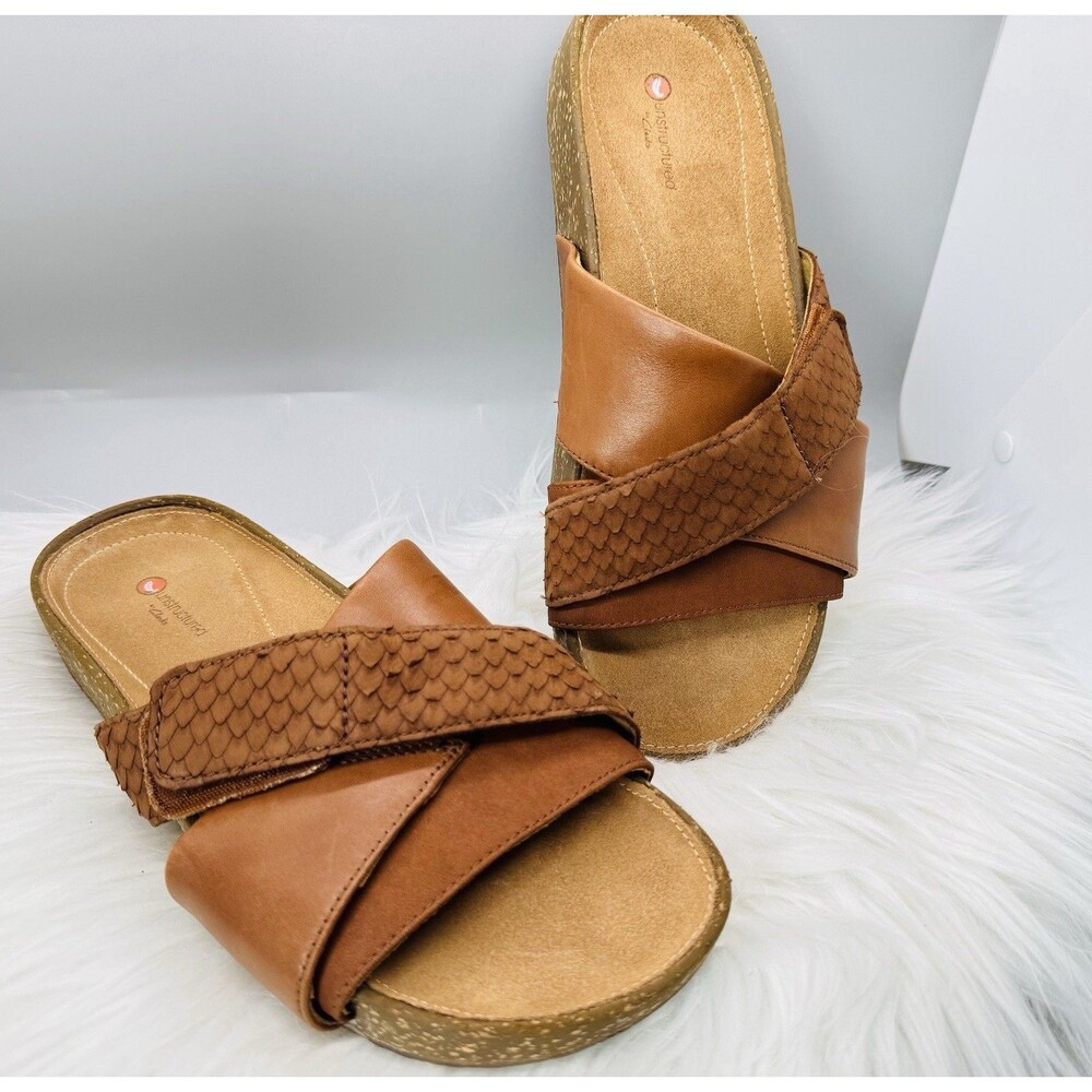 Clarks Rosilla Derby Women’s Leather Sandals Dark Tan Combi Unstructured Size 7